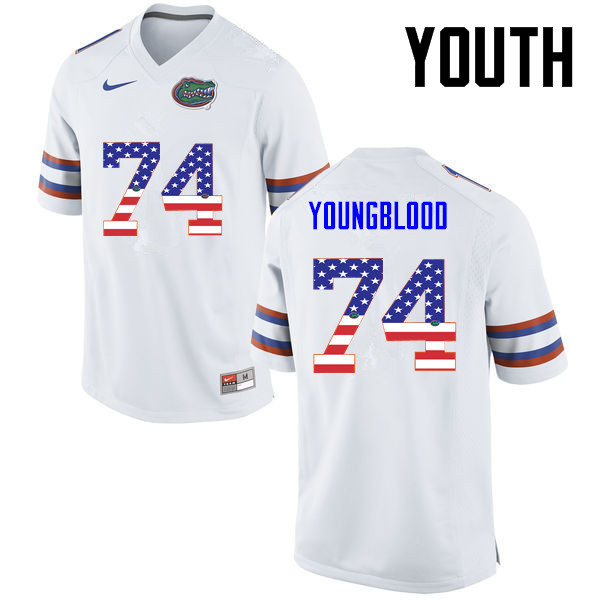 Youth Florida Gators #74 Jack Youngblood College Football USA Flag Fashion Jerseys-White - Click Image to Close